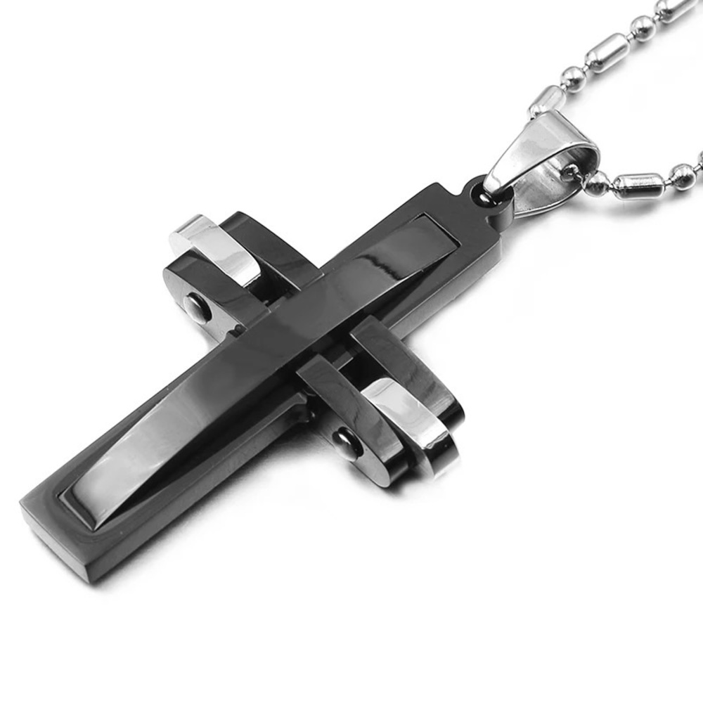 Unisex Stainless Steel Cross Pendant Necklace - Picture 3 of 12